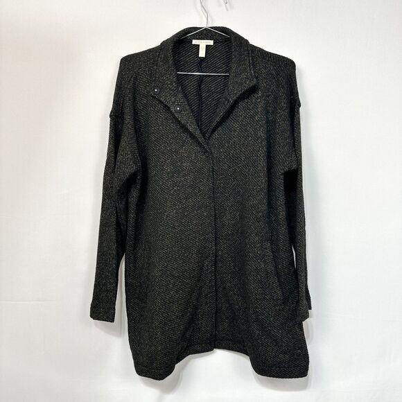 Eileen Fisher Snap Front Organic Cotton Terry Stand Collar Jacket Sz XS - Picture 1 of 5